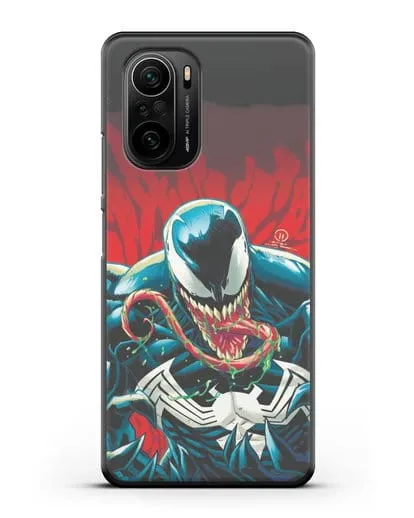 Чехол Злобный Веном (Venom) с языком силиконовый для Xiaomi Poco F3 Pro