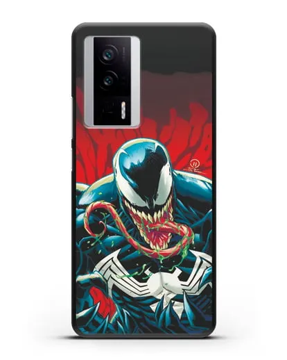 Чехол Злобный Веном (Venom) с языком силиконовый для Xiaomi Poco F5 Pro