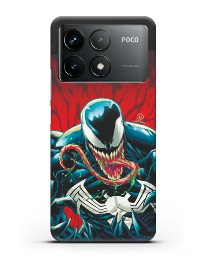Чехол Злобный Веном (Venom) с языком силиконовый для Xiaomi Poco F6 Pro