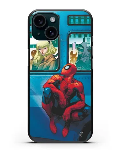 Чехол с принтом Человек-паук в общественном месте силиконовый для iPhone 15