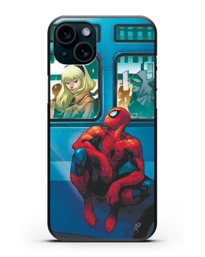 Чехол с принтом Человек-паук в общественном месте силиконовый для iPhone 15 Plus