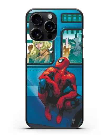 Чехол с принтом Человек-паук в общественном месте силиконовый для iPhone 15 Pro Max