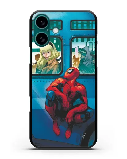 Чехол с принтом Человек-паук в общественном месте силиконовый для iPhone 16 Plus