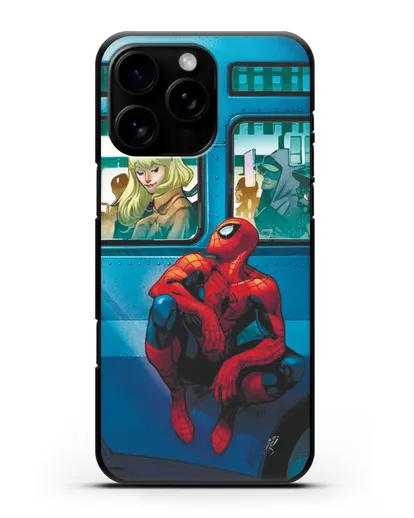 Чехол с принтом Человек-паук в общественном месте силиконовый для iPhone 16 Pro Max