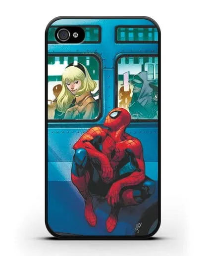 Чехол с принтом Человек-паук в общественном месте силиконовый для iPhone 4/4s