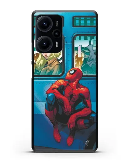 Чехол с принтом Человек-паук в общественном месте силиконовый для Xiaomi Poco F5