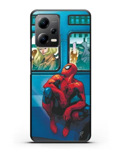 Чехол с принтом Человек-паук в общественном месте силиконовый для Xiaomi Poco X5