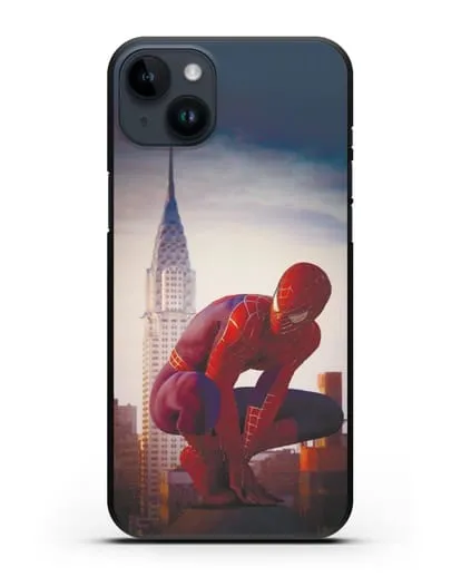 Чехол с принтом Человек-паук над городом силиконовый для iPhone 14 Plus