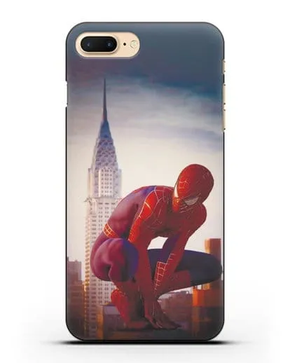 Чехол с принтом Человек-паук над городом силиконовый для iPhone 8 Plus