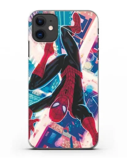 Чехол Человек-паук над ночным городом силиконовый для iPhone 11