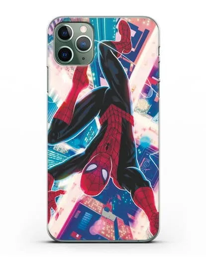 Чехол Человек-паук над ночным городом силиконовый для iPhone 11 Pro