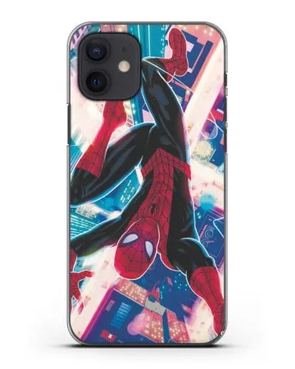 Чехол Человек-паук над ночным городом силиконовый для iPhone 12