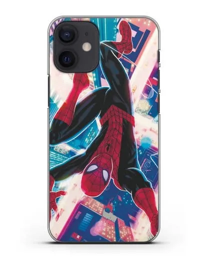 Чехол Человек-паук над ночным городом силиконовый для iPhone 12 mini