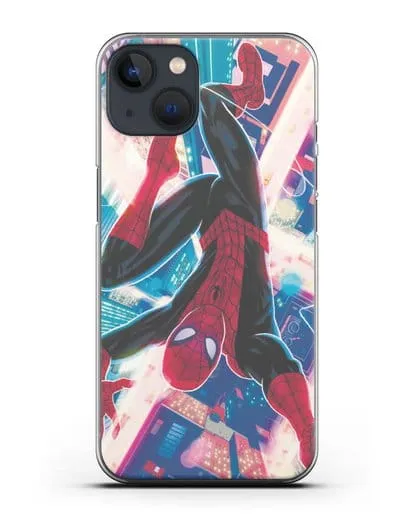 Чехол Человек-паук над ночным городом силиконовый для iPhone 13