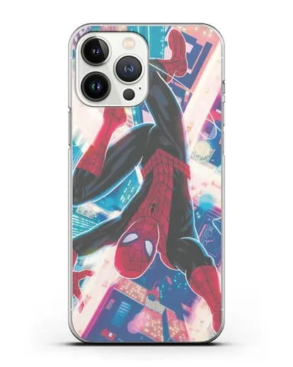 Чехол Человек-паук над ночным городом силиконовый для iPhone 13 Pro Max