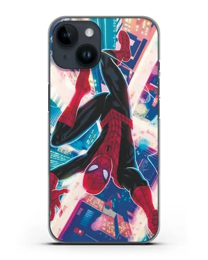 Чехол Человек-паук над ночным городом силиконовый для iPhone 14