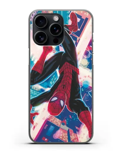 Чехол Человек-паук над ночным городом силиконовый для iPhone 15 Pro Max