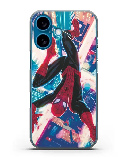 Чехол Человек-паук над ночным городом силиконовый для iPhone 16