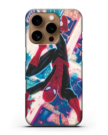 Чехол Человек-паук над ночным городом силиконовый для iPhone 16 Pro