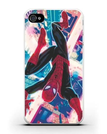 Чехол Человек-паук над ночным городом силиконовый для iPhone 4/4s