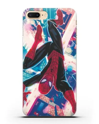 Чехол Человек-паук над ночным городом силиконовый для iPhone 7 Plus