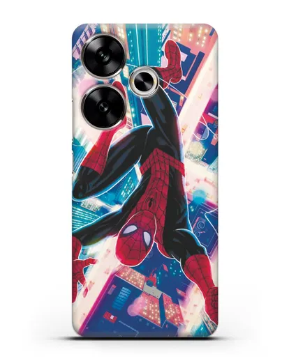 Чехол Человек-паук над ночным городом силиконовый для Xiaomi Poco F6