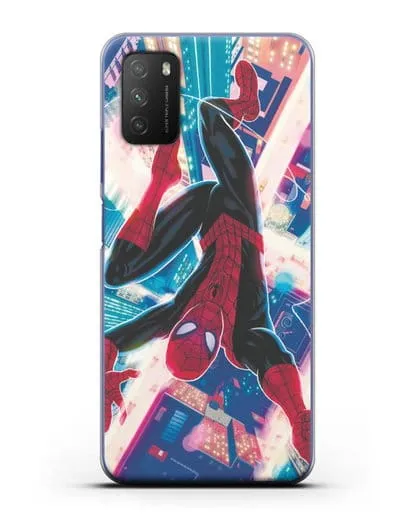 Чехол Человек-паук над ночным городом силиконовый для Xiaomi Poco M3