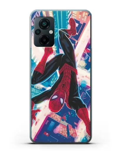 Чехол Человек-паук над ночным городом силиконовый для Xiaomi Poco M5