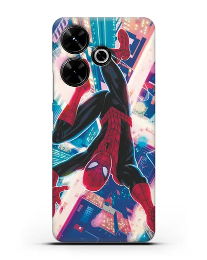 Чехол Человек-паук над ночным городом силиконовый для Xiaomi Poco M6