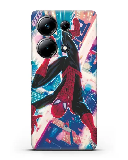 Чехол Человек-паук над ночным городом силиконовый для Xiaomi Poco M6 Pro