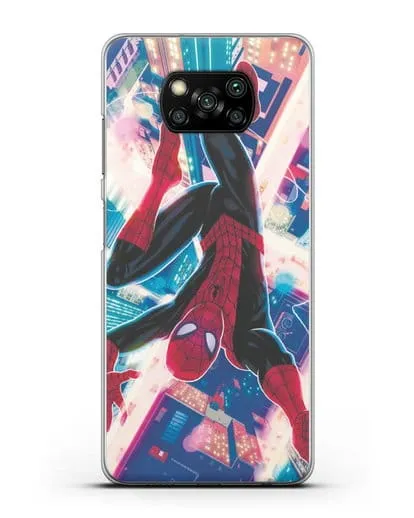 Чехол Человек-паук над ночным городом силиконовый для Xiaomi Poco X3 Pro