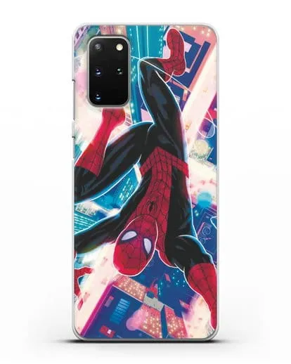 Чехол Человек-паук над ночным городом силиконовый для Samsung Galaxy S20 Plus [SM-G985F]