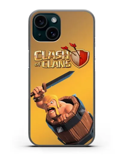 Чехол Clash of Clans (Клэш оф Кланс) - Варвар в бочке силиконовый для iPhone 15