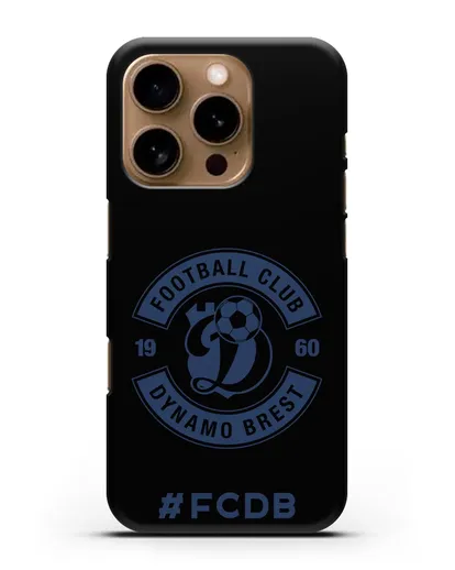Чехол с логотипом ФК Динамо Брест и надписью #FCDB силиконовый для iPhone 16 Pro
