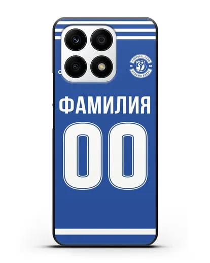 Именной чехол ФК Динамо Брест с фамилией и номером синяя форма силиконовый для Honor X8a