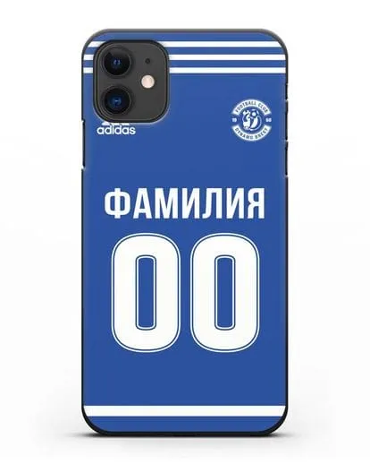 Именной чехол ФК Динамо Брест с фамилией и номером синяя форма силиконовый для iPhone 11