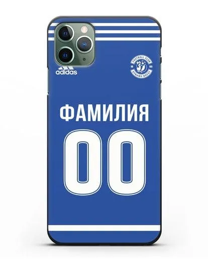 Именной чехол ФК Динамо Брест с фамилией и номером синяя форма силиконовый для iPhone 11 Pro