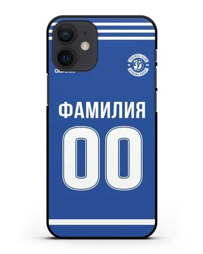 Именной чехол ФК Динамо Брест с фамилией и номером синяя форма силиконовый для iPhone 12 mini