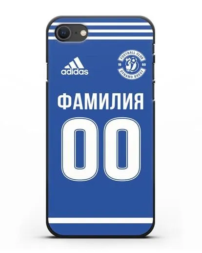 Именной чехол ФК Динамо Брест с фамилией и номером синяя форма силиконовый для iPhone SE 2020