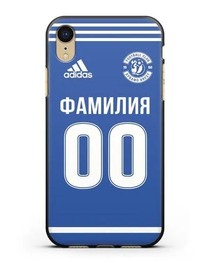 Именной чехол ФК Динамо Брест с фамилией и номером синяя форма силиконовый для iPhone XR
