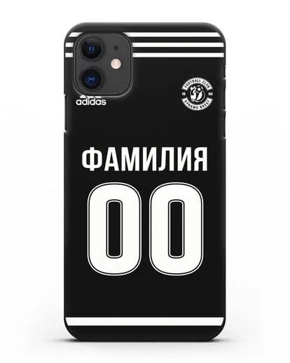 Именной чехол ФК Динамо Брест с фамилией и номером черная форма силиконовый для iPhone 11