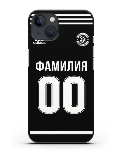 Именной чехол ФК Динамо Брест с фамилией и номером черная форма силиконовый для iPhone 13 Mini