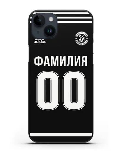 Именной чехол ФК Динамо Брест с фамилией и номером черная форма силиконовый для iPhone 14 Plus