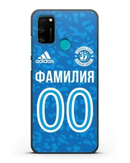 Именной чехол ФК Динамо-Брест с фамилией и номером (сезон 2020-2021) синяя форма силиконовый для Honor 9A
