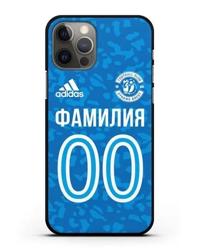 Именной чехол ФК Динамо-Брест с фамилией и номером (сезон 2020-2021) синяя форма силиконовый для iPhone 12 Pro