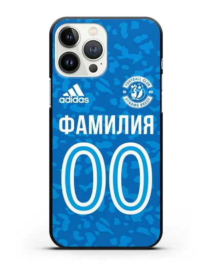 Именной чехол ФК Динамо-Брест с фамилией и номером (сезон 2020-2021) синяя форма силиконовый для iPhone 13 Pro Max