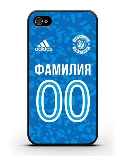 Именной чехол ФК Динамо-Брест с фамилией и номером (сезон 2020-2021) синяя форма силиконовый для iPhone 4/4s