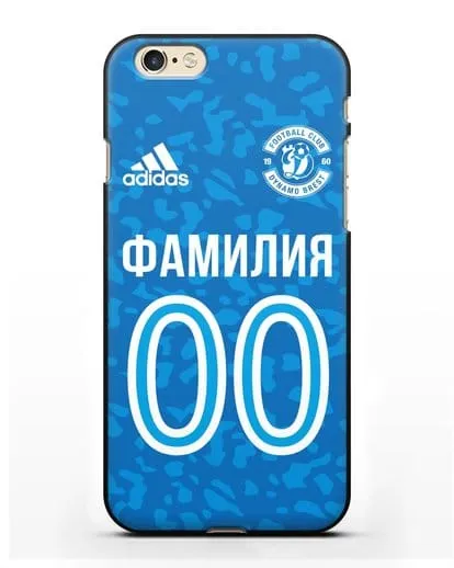 Именной чехол ФК Динамо-Брест с фамилией и номером (сезон 2020-2021) синяя форма силиконовый для iPhone 6