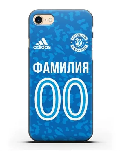 Именной чехол ФК Динамо-Брест с фамилией и номером (сезон 2020-2021) синяя форма силиконовый для iPhone 8