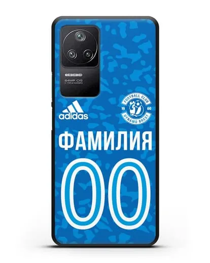 Именной чехол ФК Динамо-Брест с фамилией и номером (сезон 2020-2021) синяя форма силиконовый для Xiaomi Poco F4